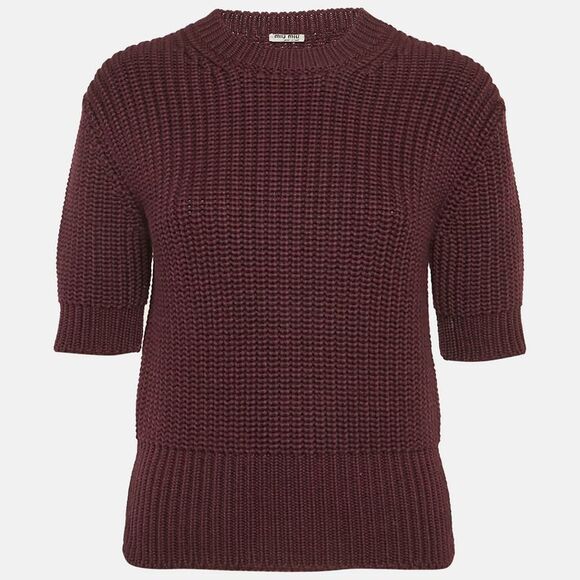Miu Miu Burgundy Rib Knit Crewneck Sweater S